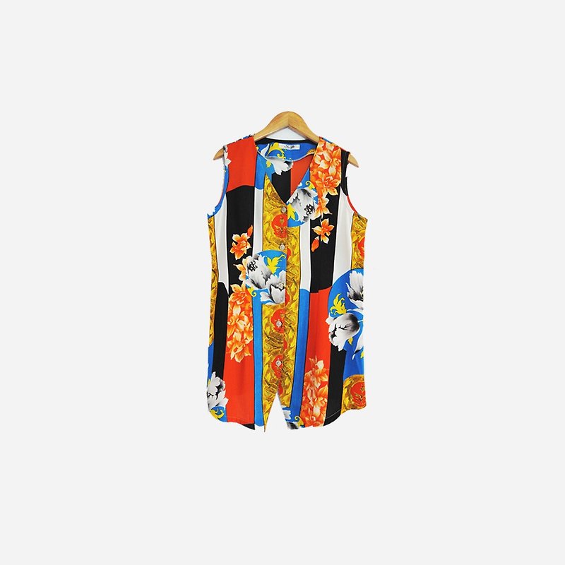 Dislocation vintage / painting flower sleeveless vest no.729 vintage - เสื้อกั๊กผู้หญิง - เส้นใยสังเคราะห์ สีส้ม