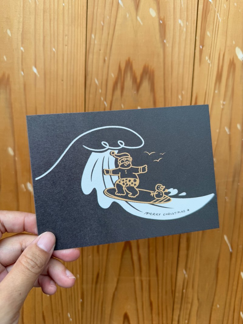 (二入) 衝浪去的聖誕老公公 - 聖誕明信片 - 卡片/明信片 - 紙 藍色