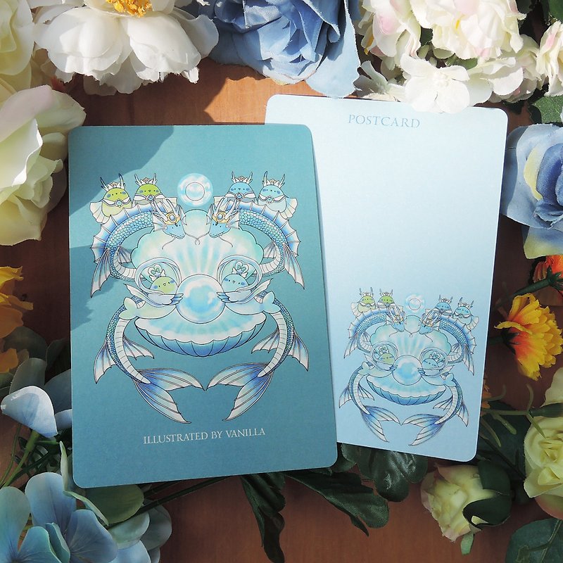 Oriental Dragon Palace Silver Star Paper Postcard - การ์ด/โปสการ์ด - กระดาษ สีน้ำเงิน