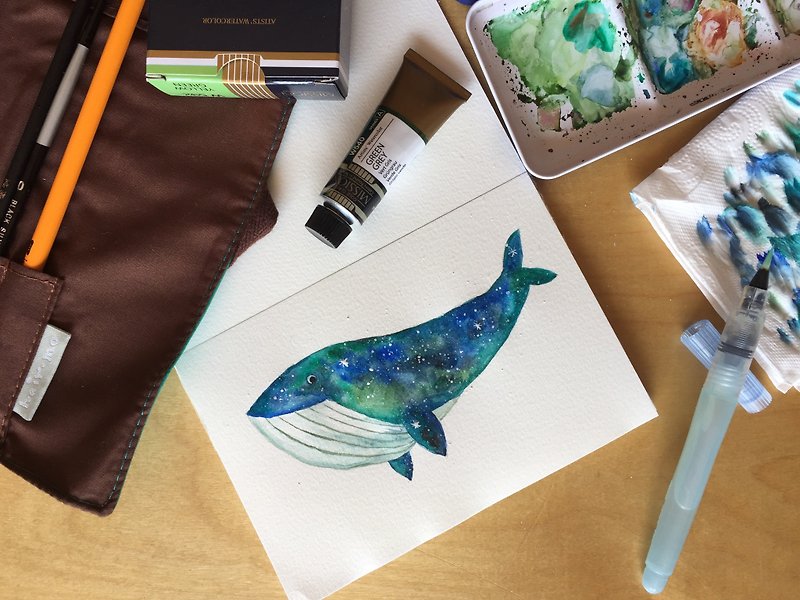 Forest Shop Zoesforest Starry Sky Whale Watercolor Experience Class - วาดภาพ/ศิลปะการเขียน - กระดาษ 