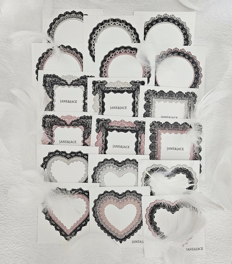Black & Pink Lace Frame Paper - 貼紙 - 紙 