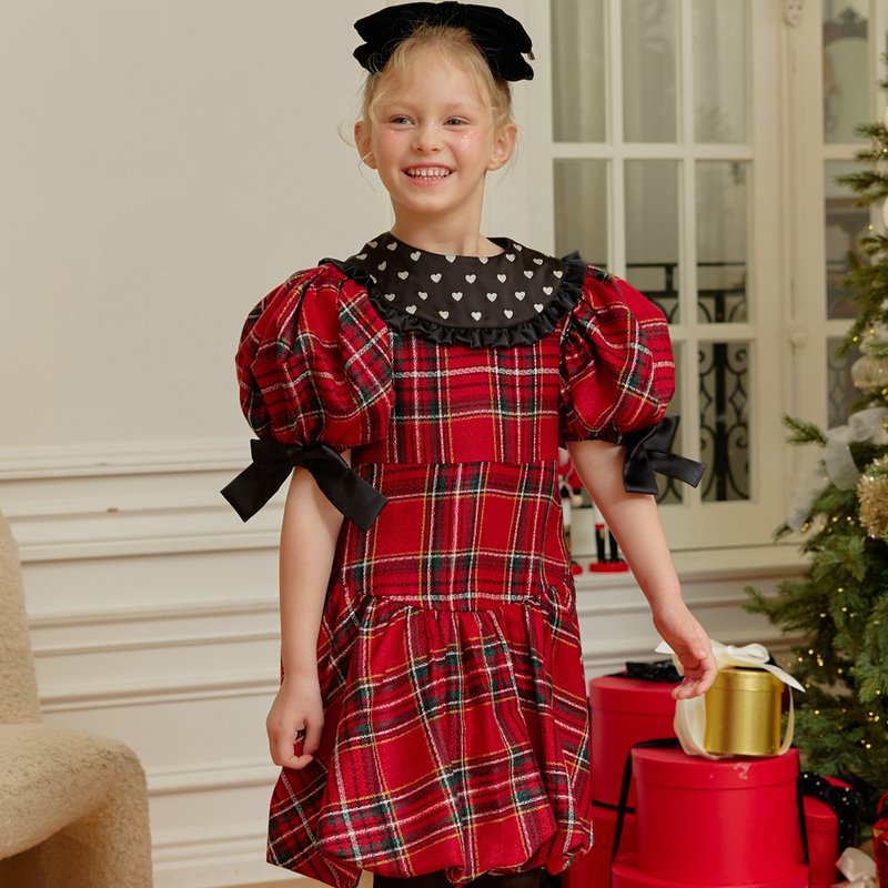 Noël Heart Tartan Dress-Christmas Red - 男/女童禮服 - 其他材質 紅色