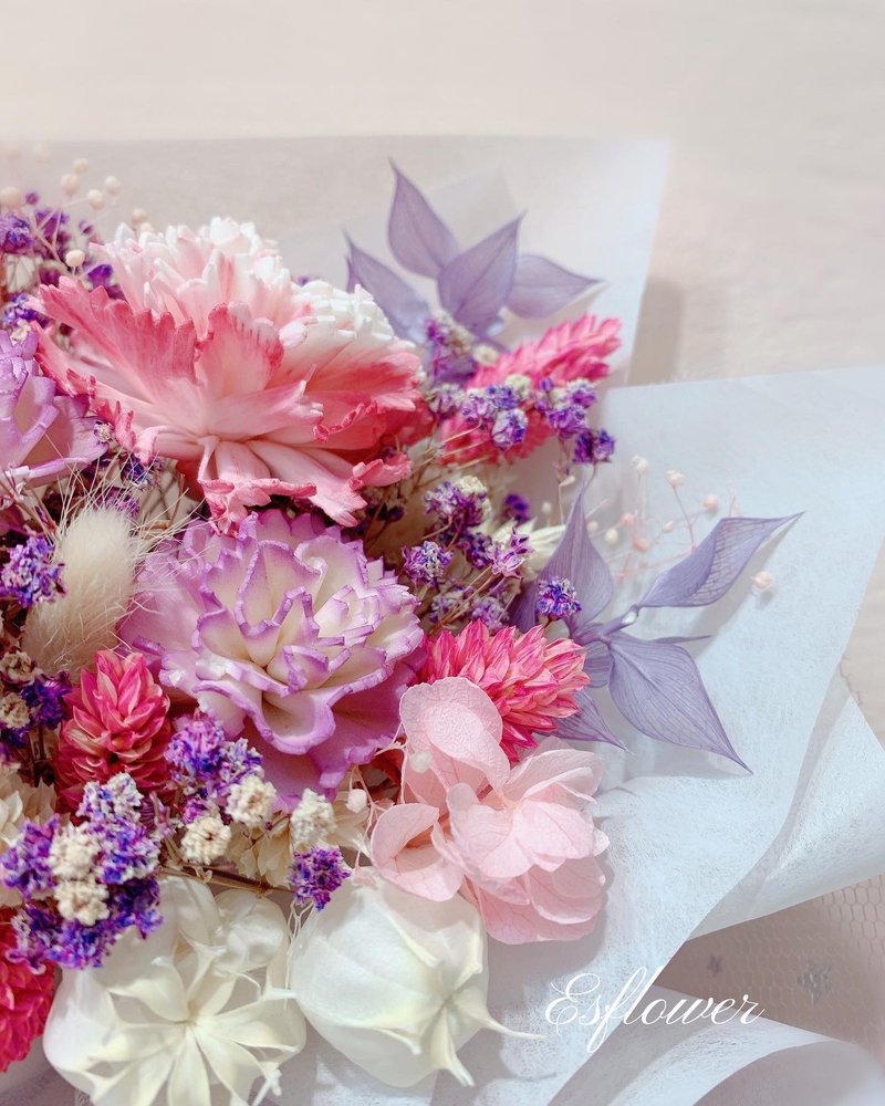 Sola Carnation Dry Bouquet Star Pink Purple with Carry Bag - Dried Flowers & Bouquets - Plants & Flowers Purple