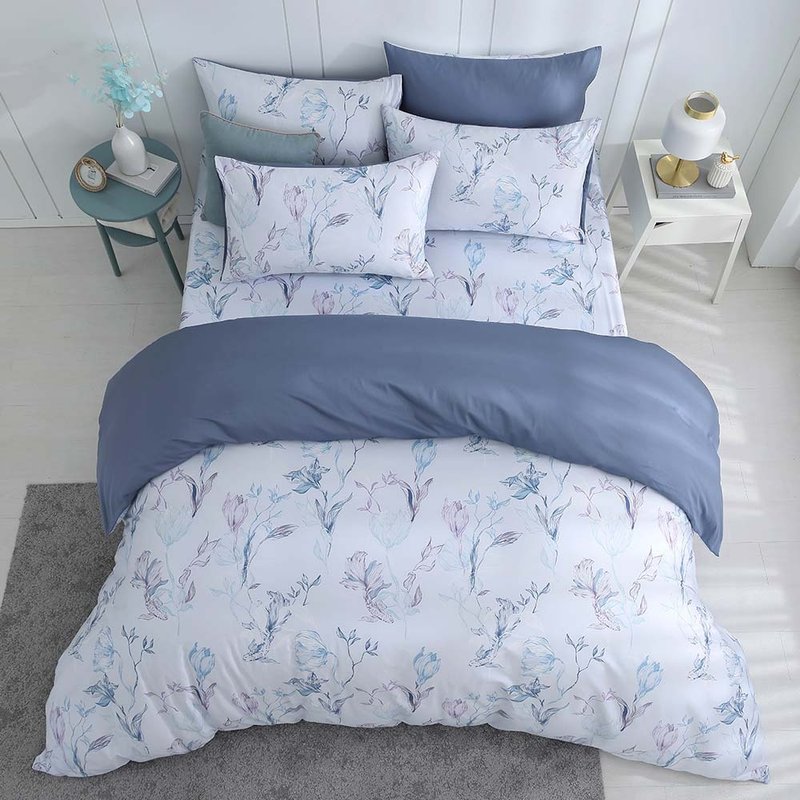 Hongyu 300-woven American cotton dual-use quilt cover, bed bag set Cardel (double/large/extra large) - เครื่องนอน - ผ้าฝ้าย/ผ้าลินิน สีน้ำเงิน