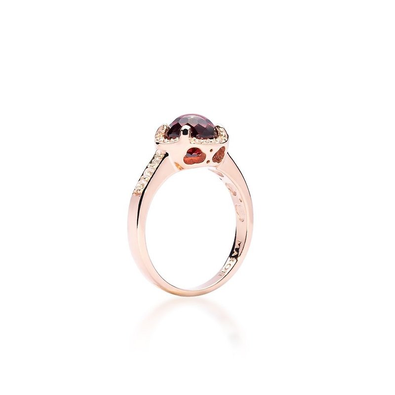 Little Daydream Ring with Red Garnet and Pave Setting White Zircon (Rose Gold) - 戒指 - 半寶石 粉紅色