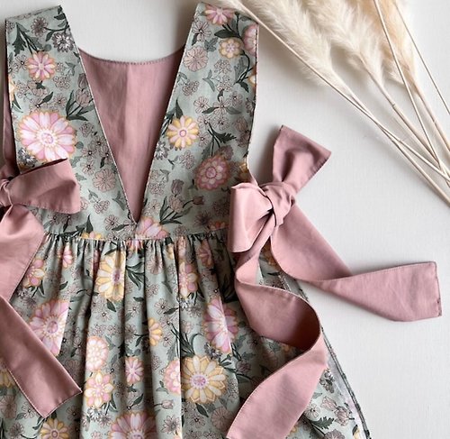 nmadeclothes 【適合1-7歲洋裝】粉紅色的 側絲帶洋裝 均碼