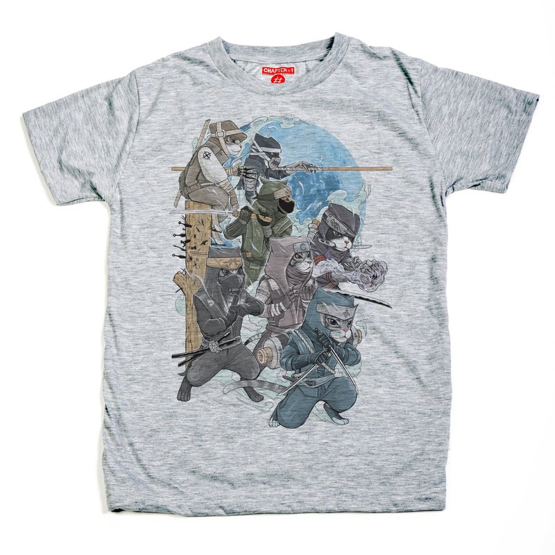 7 ninja cats Chapter One T-shirt - 男 T 恤 - 棉．麻 白色