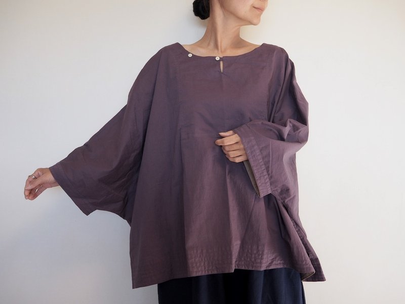 寬鬆感．雙面穿設計上衣 / 紫色 - 女上衣/長袖上衣 - 棉．麻 紫色