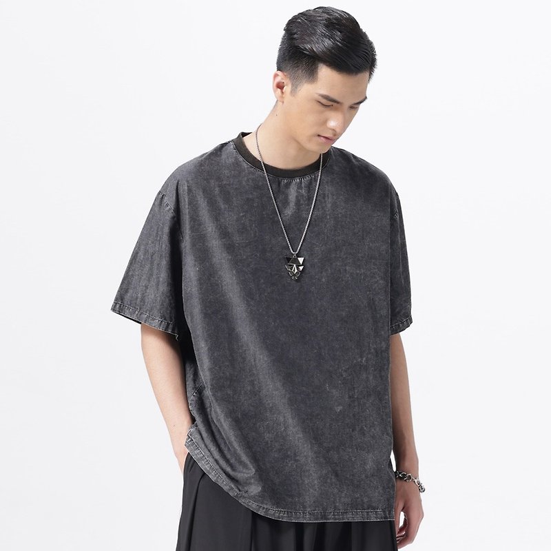 PINLI Summer Loose Washed Tencel Denim Short Sleeve T-shirt - Men's T-Shirts & Tops - Other Materials Gray