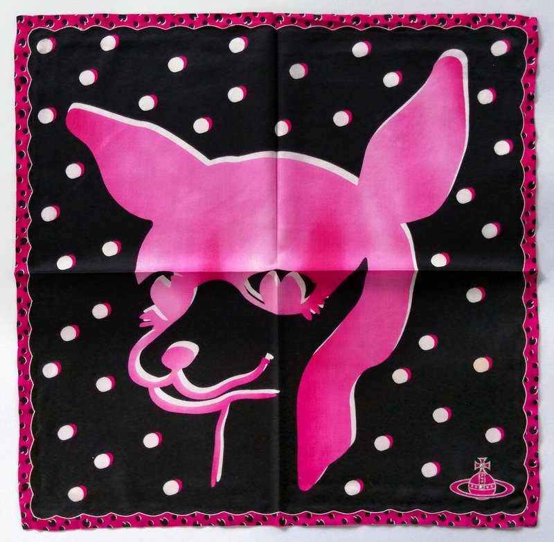 Vivienne Westwood Vintage Handkerchief Pink Bambie Polka Dot 21 x 21 inches - 絲巾 - 棉．麻 粉紅色