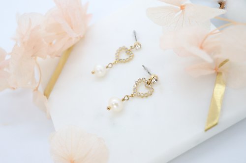 AnnaJewelleryStudio Lovely Heart Cubic Zirconia Charm & Pearl Dangle Titanium Post Earrings