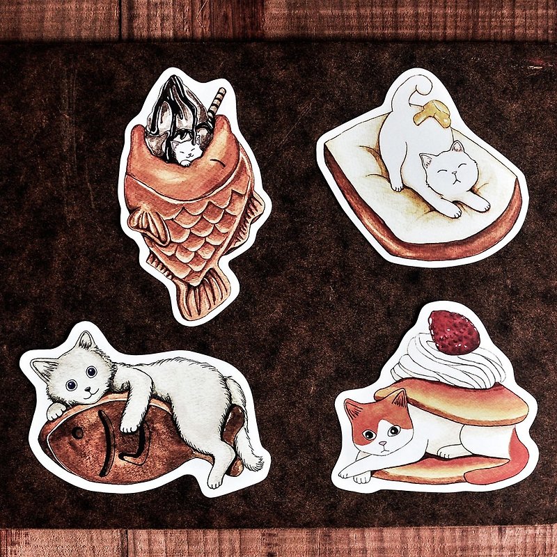 Cat food waterproof stickers / fish biscuits / ice cream squid / cream toast / copper sizzling - Sticker - สติกเกอร์ - กระดาษ หลากหลายสี