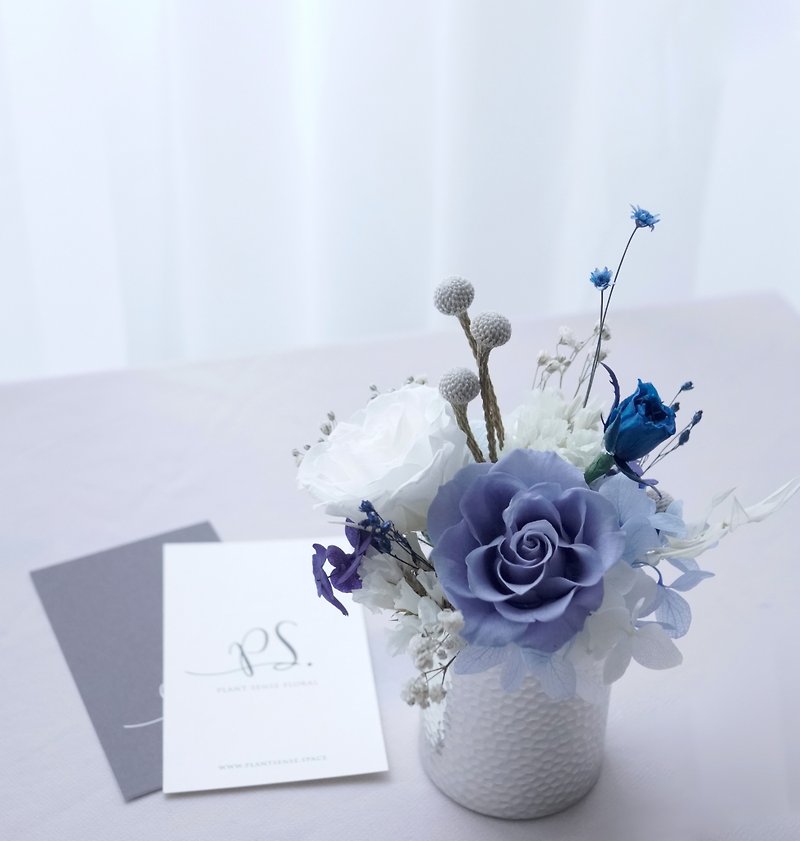 Pink blue rose immortal flower without withered flower / hand-knocked Silver ware - ตกแต่งต้นไม้ - พืช/ดอกไม้ สีน้ำเงิน