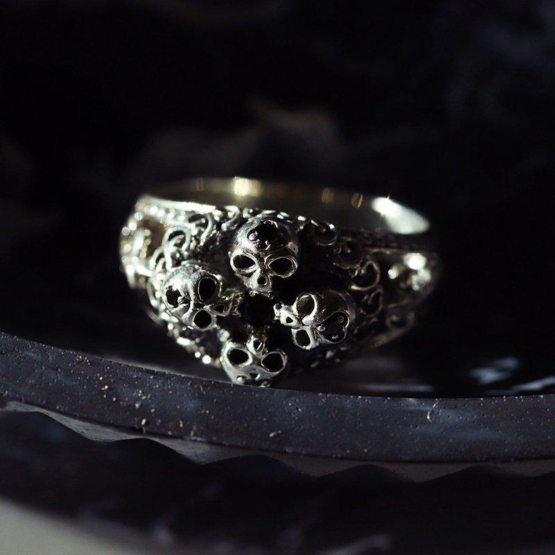 Gothic Skull Cubic 925 Ring Silver Punk Korean Style - 戒指 - 純銀 銀色