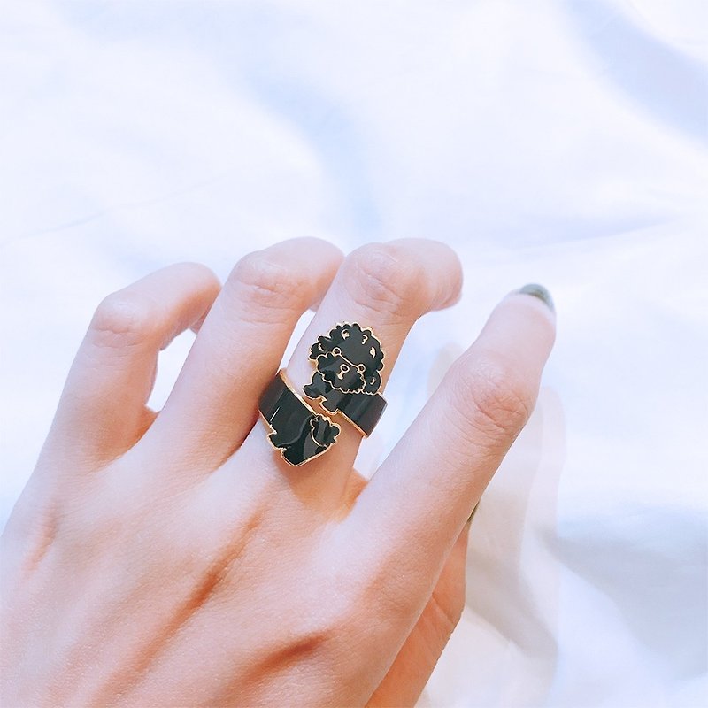 プードルリング指輪犬ペットアクセサリーカートンパッケージ誕生日プレゼント - リング - 琺瑯 ブラック