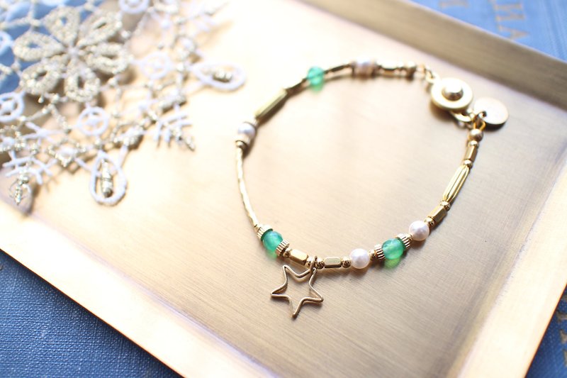 Wish stars-Green agate brass bracelet - Bracelets - Copper & Brass Multicolor