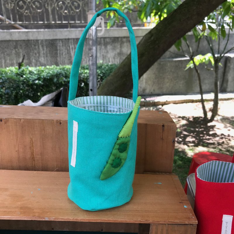 豌豆飲料袋/水壺袋/青綠底 - 手提包/手提袋 - 棉．麻 綠色