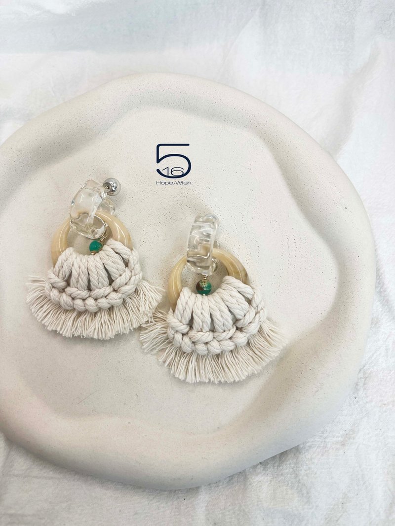 綠透眼 - 耳環/耳夾/耳骨夾 - 棉．麻 