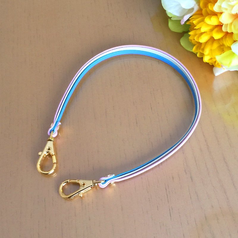 Three-tone color Leather strap (CherryTree and BlueSky) "Clasps:Gold" - Charms - Genuine Leather Pink