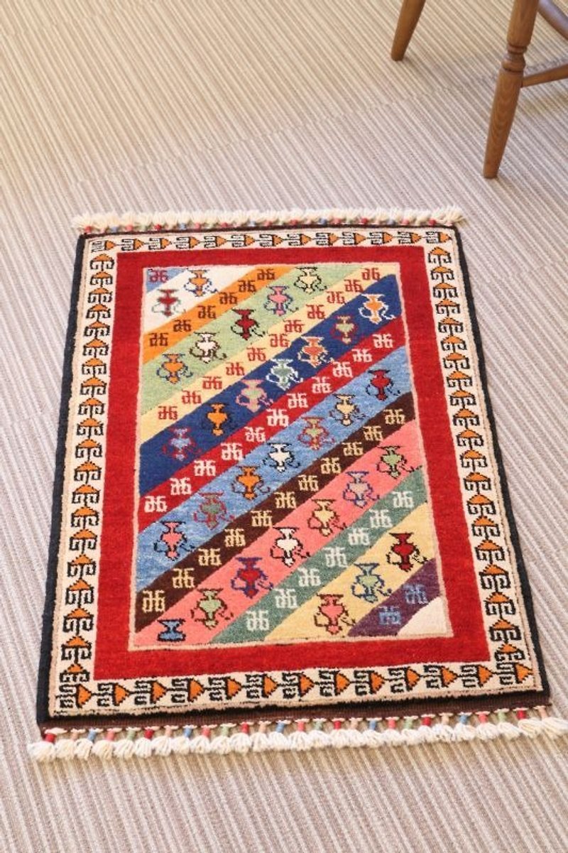 ティポット柄 手織り 絨毯 ラグ ハンドメイド ウール&草木染め  90×60cm - 毛布・かけ布団 - その他の素材 レッド