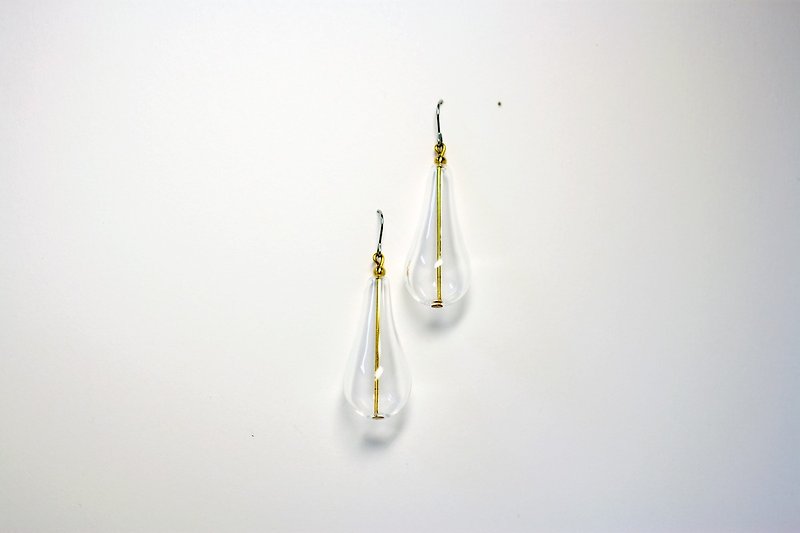 Transparent balloon bulb geometric glass ball brass earrings - ต่างหู - โลหะ ขาว