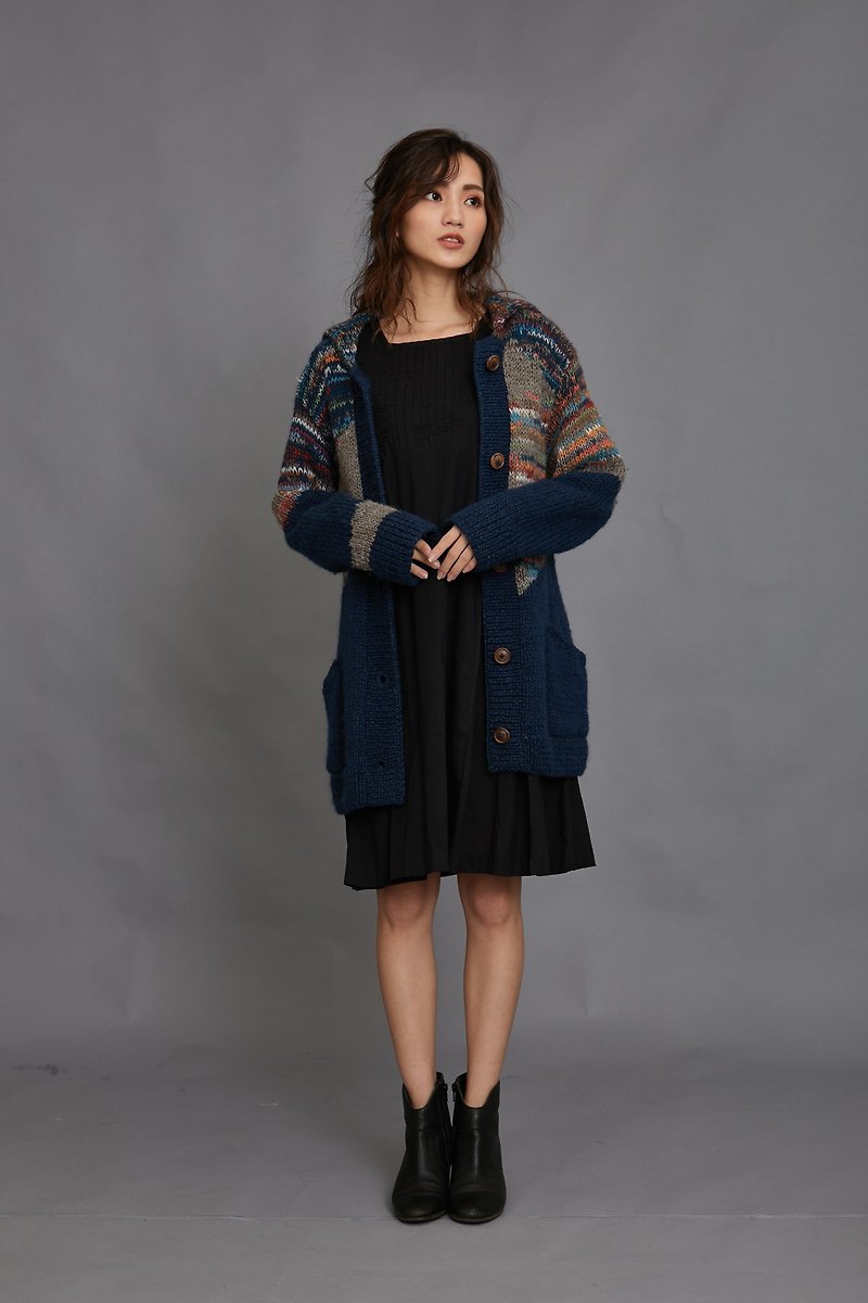 hand knit ocean color coat-fair trade - Women's Casual & Functional Jackets - Wool Multicolor