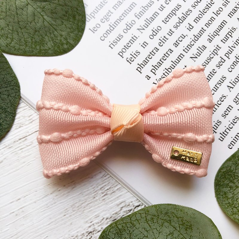 Simple style bow bangs clip / tender pink - Hair Accessories - Other Materials Orange