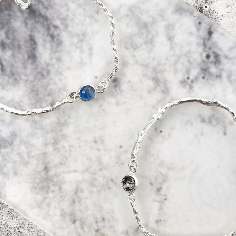 Mi·Blurred Fluid Bracelet Chain | Kyanite Black Hair Stone - Bracelets - Sterling Silver Silver