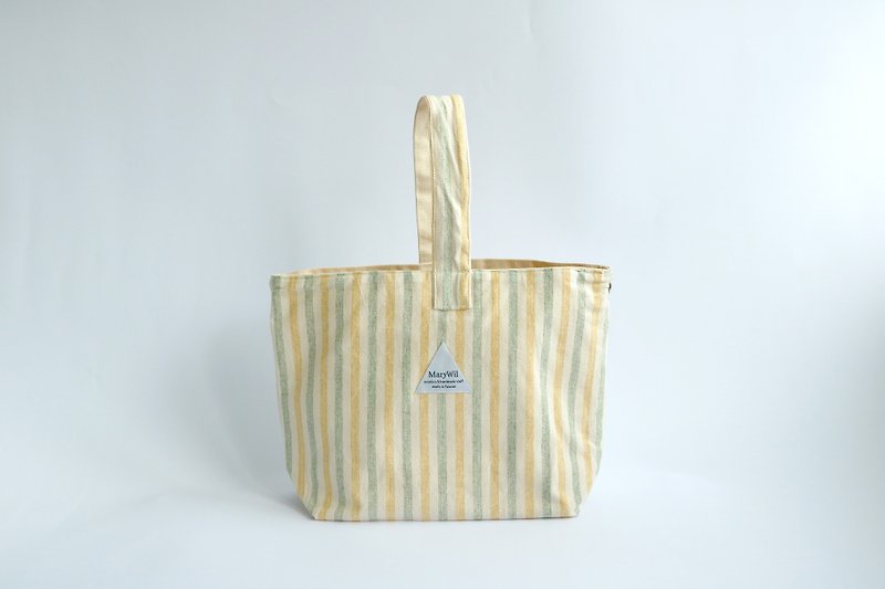 MaryWil造型手提小提袋-黃綠條紋 - 手提包/手提袋 - 棉．麻 多色