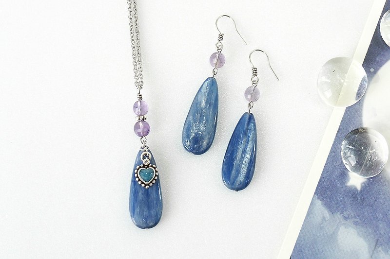 藍晶石+紫黃水晶 項鍊與耳環套 - 項鍊 - 寶石 藍色
