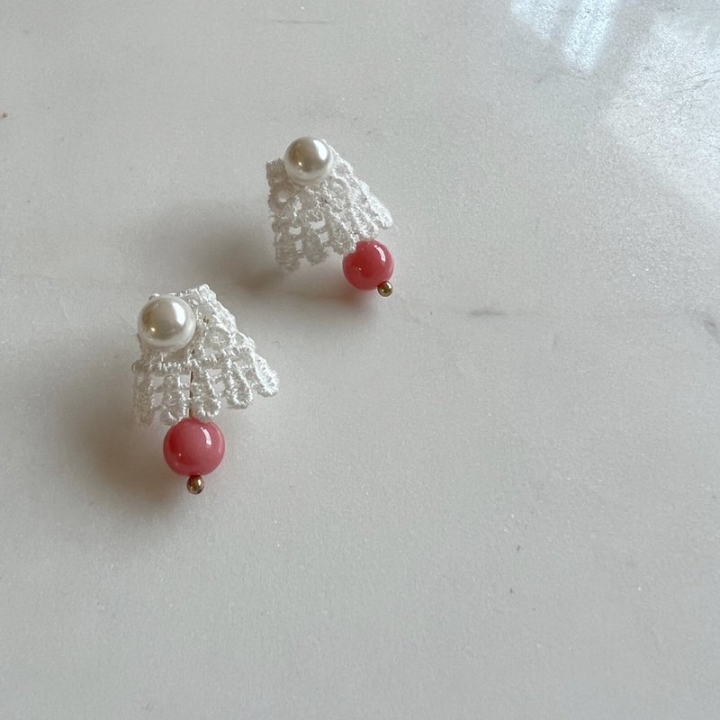 White Lace Small Bell Spinning Earrings - Earrings & Clip-ons - Other Metals White