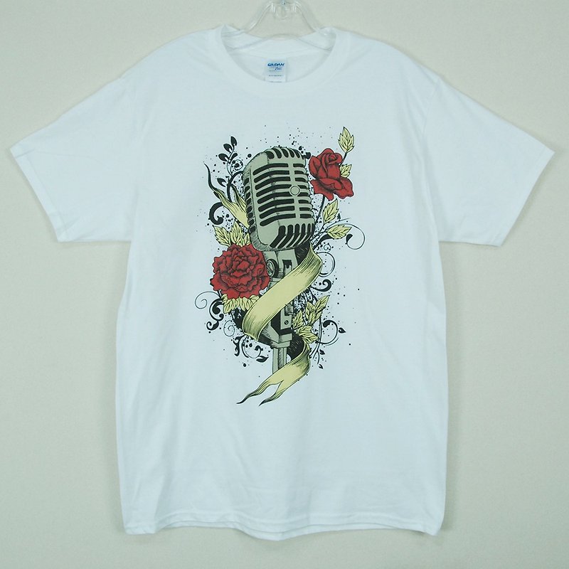 新創設計師-T恤：【Rose mic】短袖 T-shirt《中性/修身》(白)-850 Collections - T 恤 - 棉．麻 白色