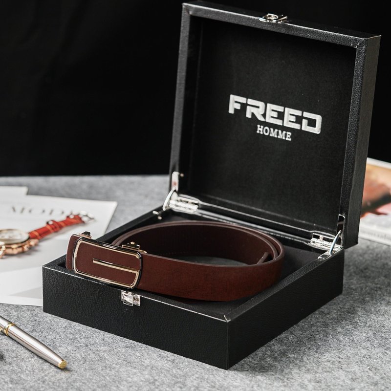 【FREED】Simple Urban Metal G Business Casual First Layer Cowhide Belt - Brown - เข็มขัด - หนังแท้ สีนำ้ตาล