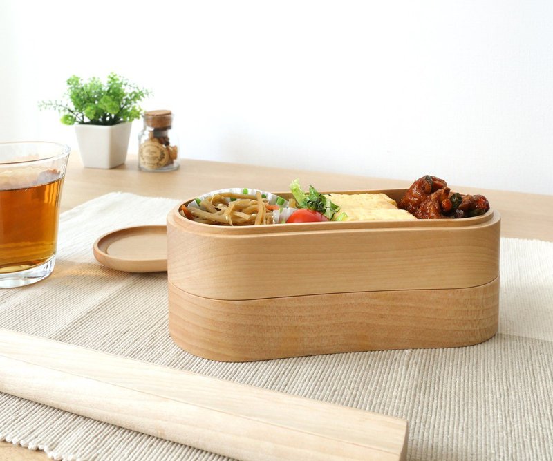 Asahikawa Craft Sasaki Industrial Arts Bento Box 2 Tiers - กล่องข้าว - ไม้ สีนำ้ตาล