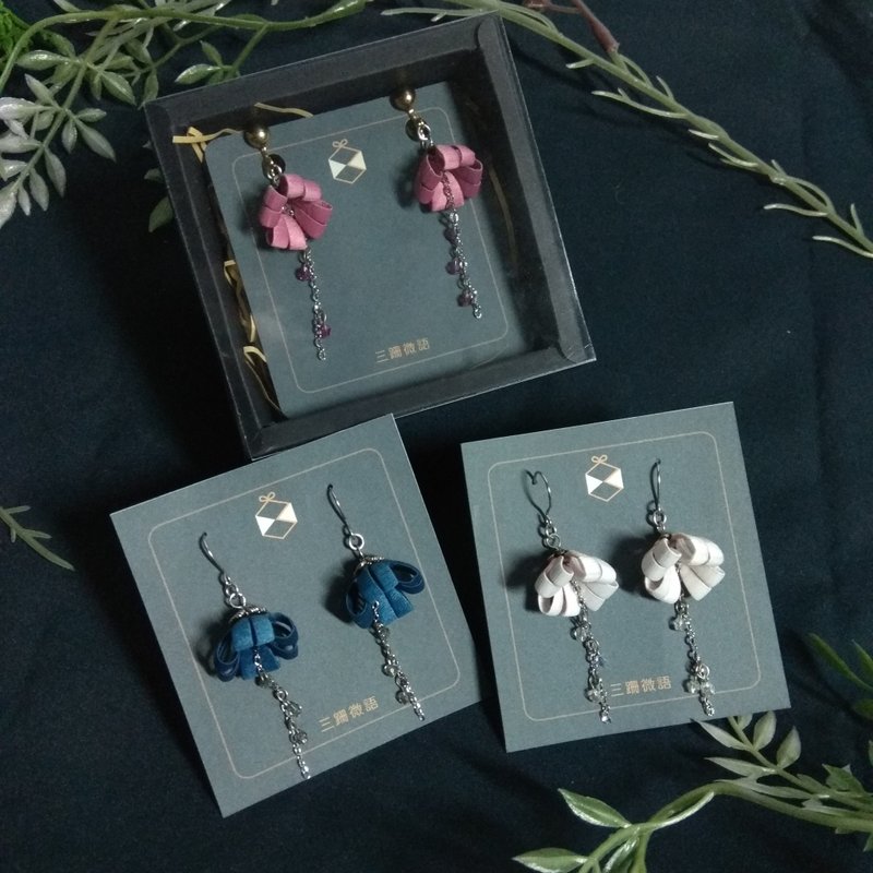 Fashion texture wrapped flower earrings small hanging bell earrings handmade original craftsmanship - Earrings & Clip-ons - Thread Blue