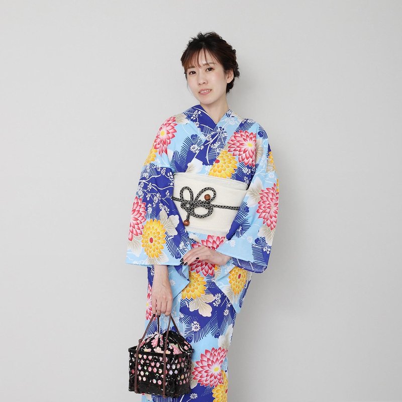 Women's yukata and obi 2-piece set F size x27-36 yukata - อื่นๆ - ผ้าฝ้าย/ผ้าลินิน สีน้ำเงิน