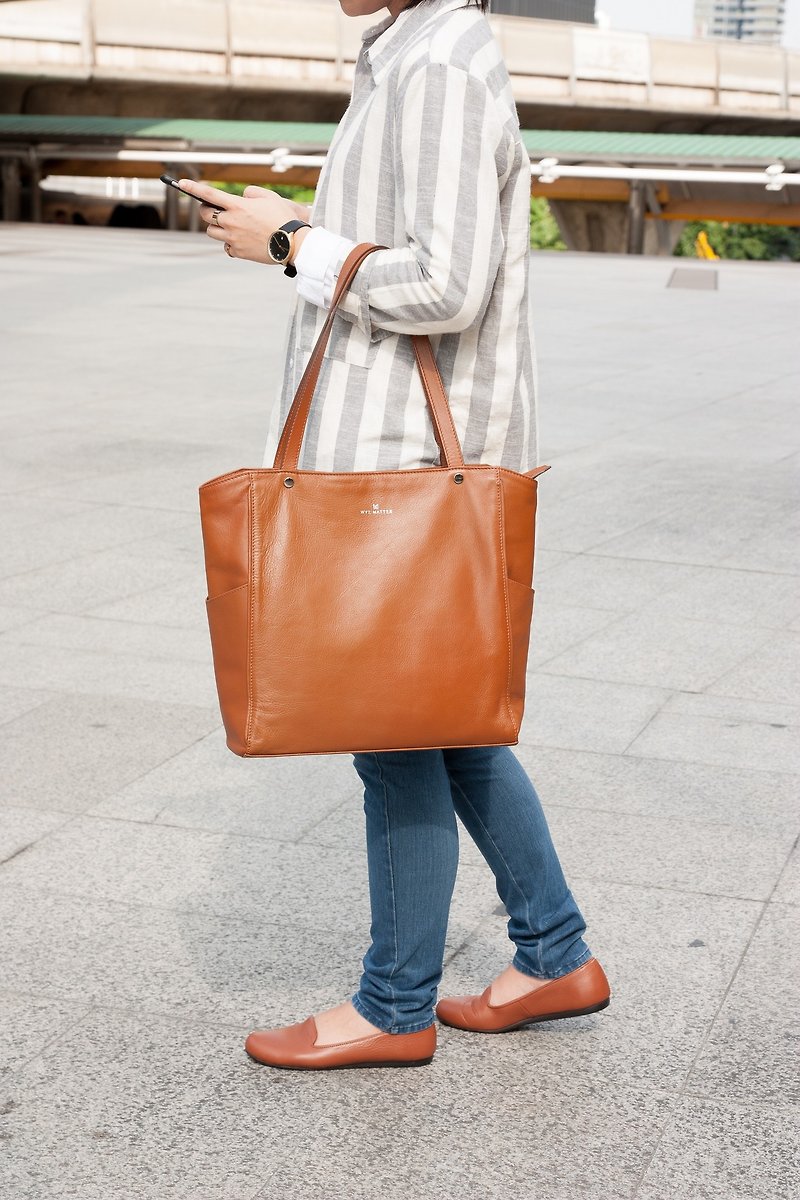 JAXSEN Tote Bag | Cinnamon - 側背包/斜孭袋 - 真皮 咖啡色