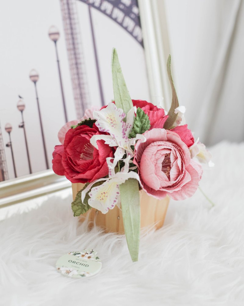 HOT PINK ROSE - Wooden Table Flower Pot - Fragrances - Paper Pink