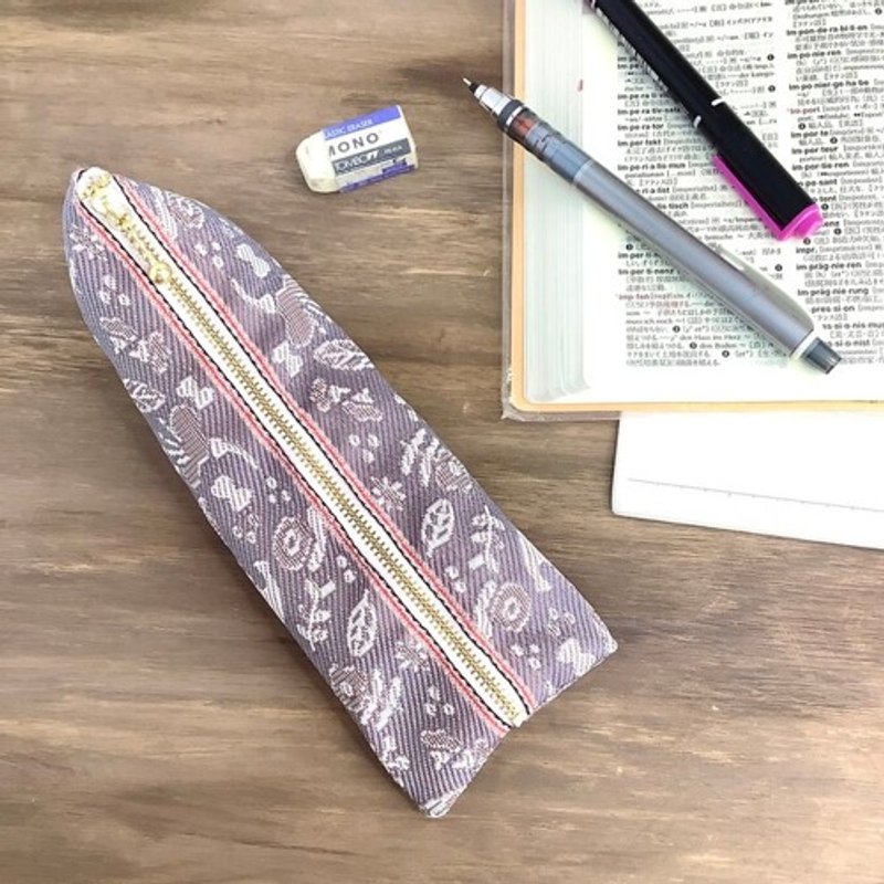 Pen case with bird and flower pattern - Pencil Cases - Other Materials Gray