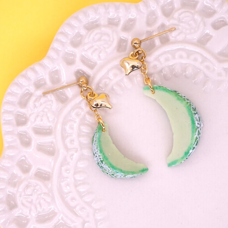 *Playful Design* Miniature Honeydew Melon Drop Earrings - Earrings & Clip-ons - Clay Green