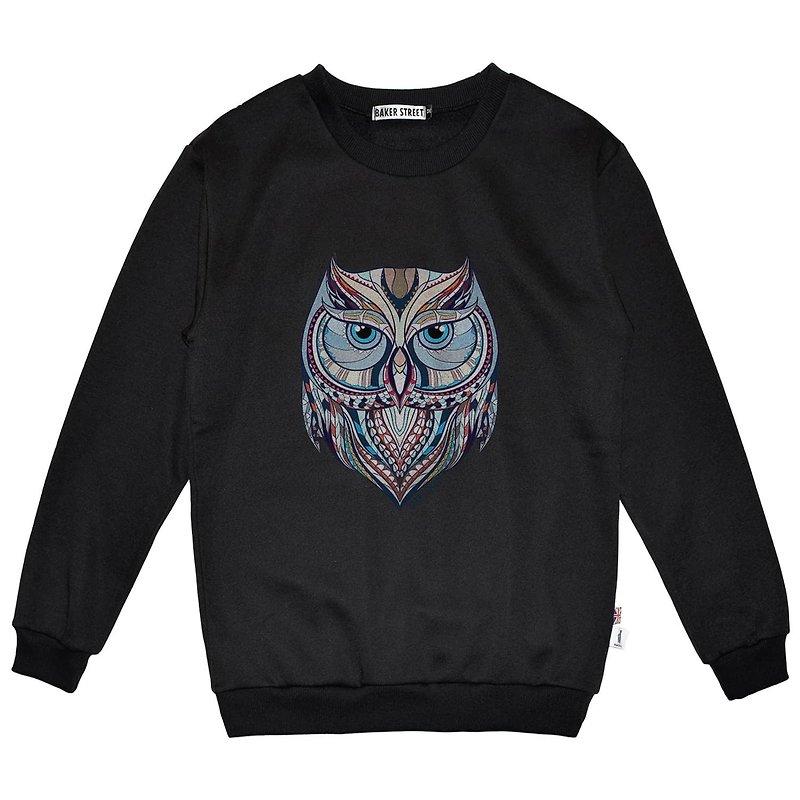 British Fashion Brand -Baker Street- Zentangle Owl Printed Sweatshirt - เสื้อฮู้ด - ผ้าฝ้าย/ผ้าลินิน สีเทา