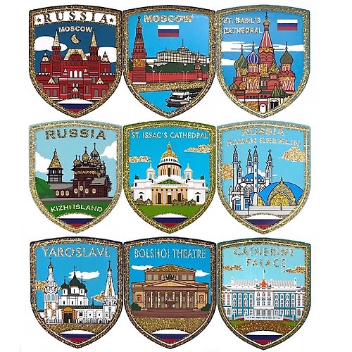 A-ONE 征服世界系列金粉俄羅斯貼紙 一套9入 地標貼紙 莫斯科貼紙