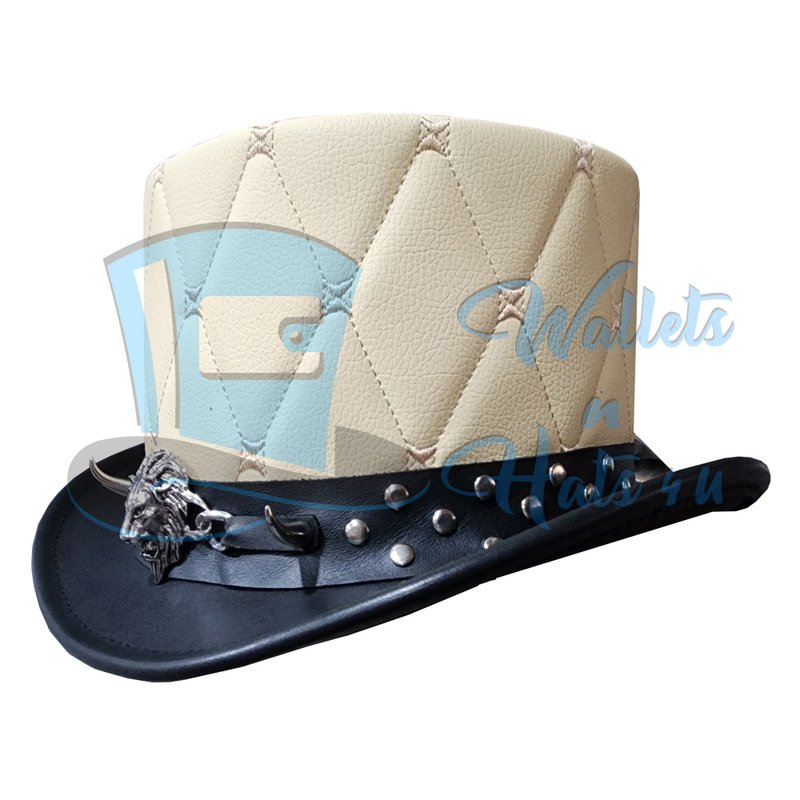 Quilted El Dorado Hat with Lion Emblem and Studded Band - 帽子 - 真皮 黑色