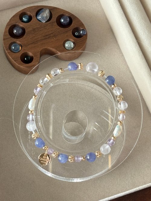 Crystal Elf 水晶精靈 天然水晶手作飾品 /藍花楹/抗焦慮 增強智慧丹泉石(坦桑石)拉絲紫鋰輝 紫水晶 珍珠