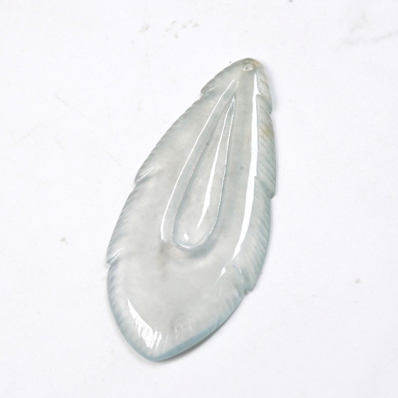 Ice jade feather | Stone| natural Burmese jade A grade jade | gift - พวงกุญแจ - หยก สีใส