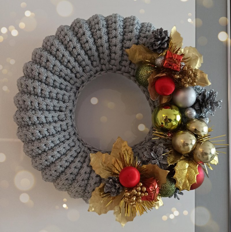 Beautiful handmade Christmas wreath Christmas decor - Other - Polyester Gray