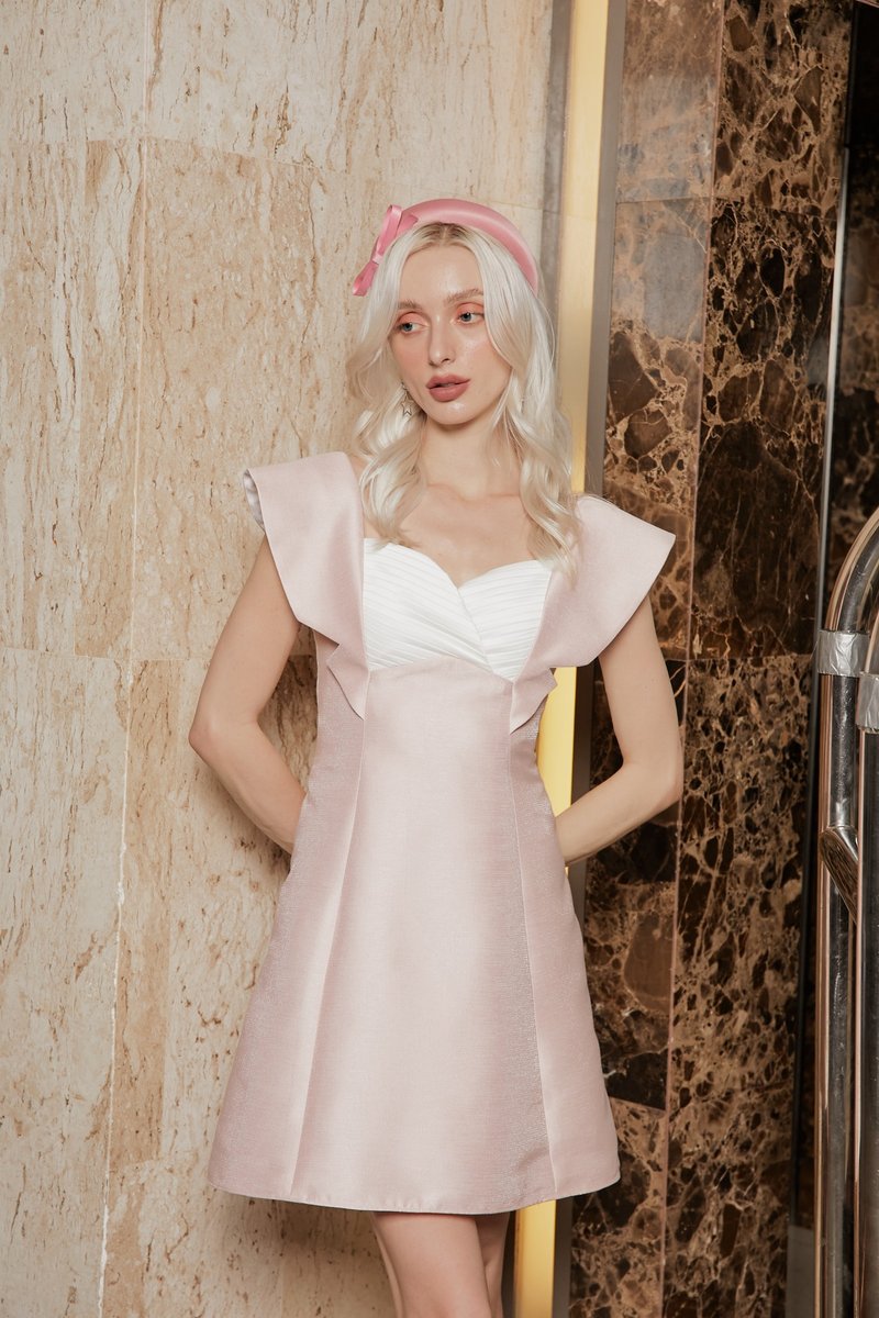 Capheny Sweet Heart Collar Mini Dress (Cocktail dress, Party dress,Evening dress - 洋裝/連身裙 - 聚酯纖維 粉紅色