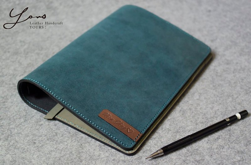 YOURS unbuttoned leather loose-leaf notebook + L sandwich blue suede + green leather - สมุดบันทึก/สมุดปฏิทิน - หนังแท้ 