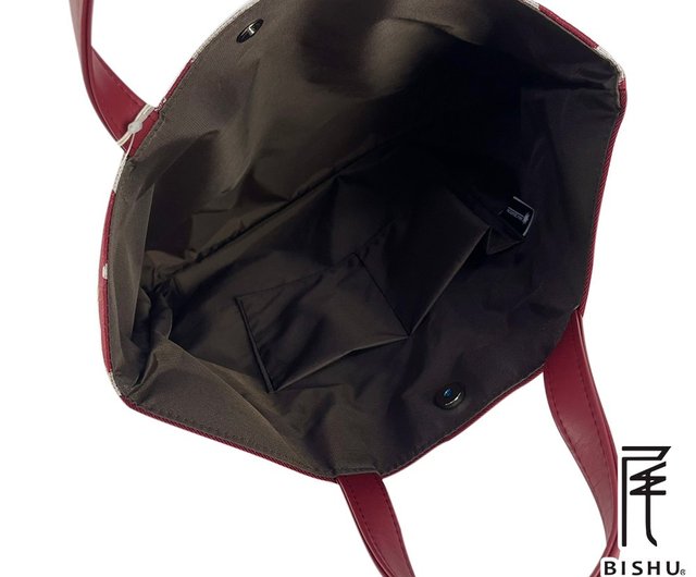 日本製 尾州織 サンシュユの花咲くスクエアビジネスバッグ・PCバッグ