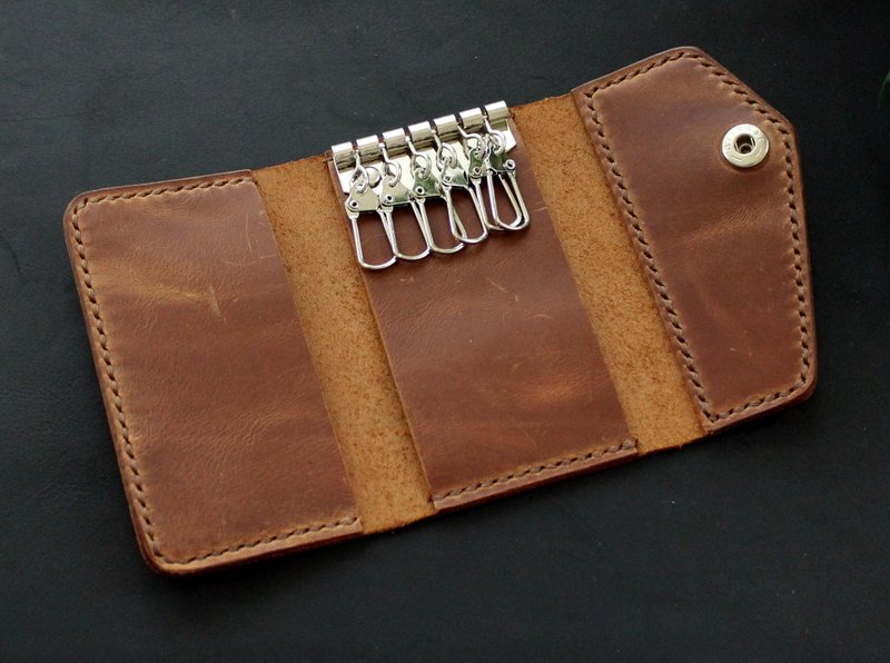 Real Leather key case leather key holder leather key wallet for 6 keys key chain - Keychains - Genuine Leather Brown